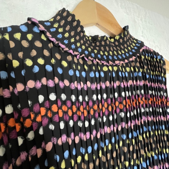 Nanette Lepore Multicolor Polka Dot Smocked High Neck Dress Size 10 - Picture 5 of 11